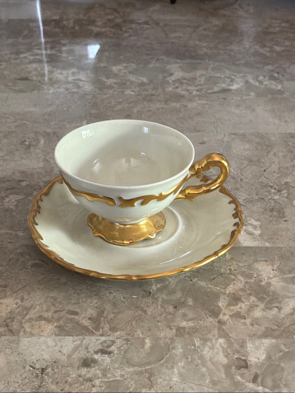 Elegant Ivory and Gold Porcelain Teacup & Saucer HERTEL - JACOB